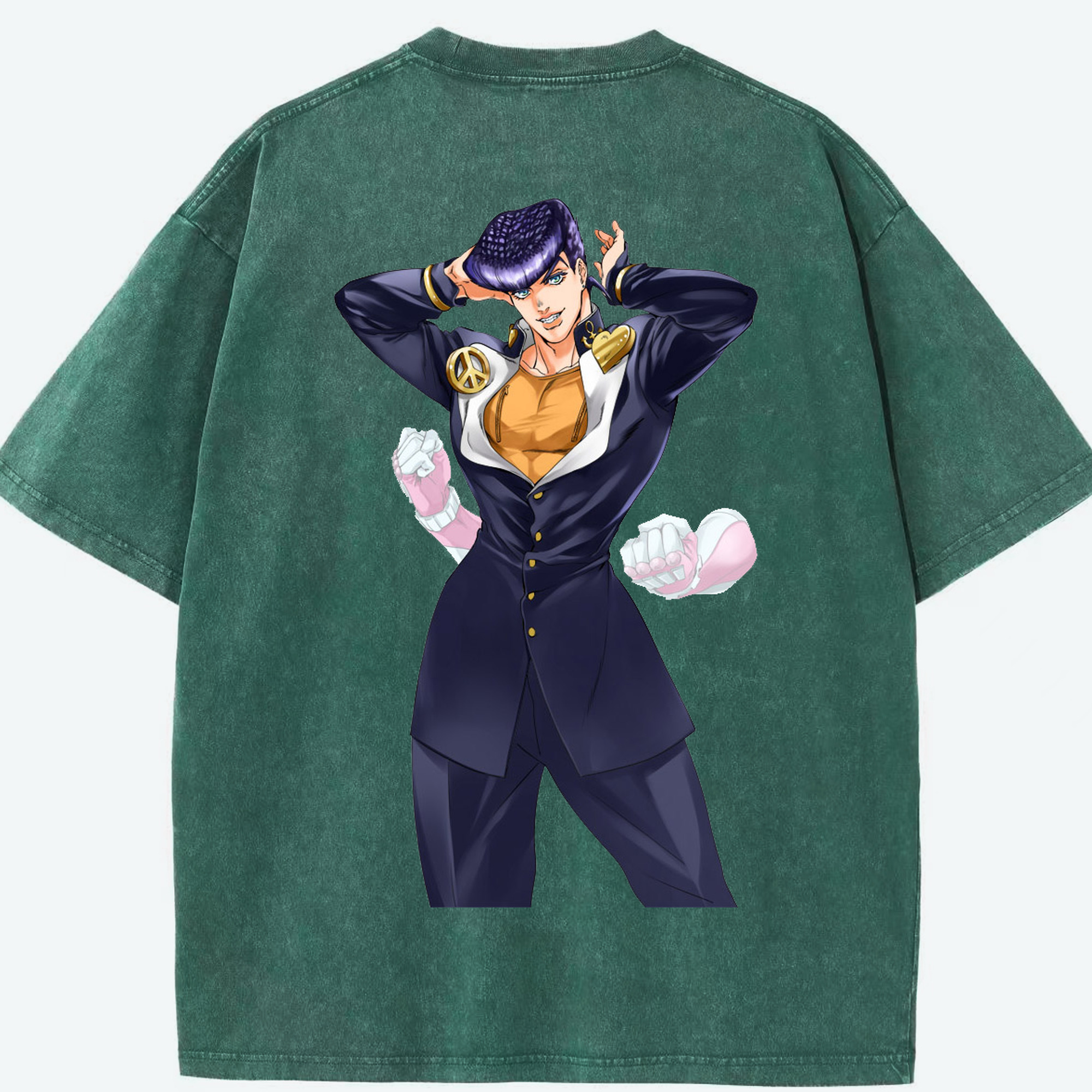 （画像用） ジョジョの奇妙な冒険 ひがしかた じょうすけ JoJo's Bizarre Adventure Higashikata Josuke 綿100% ヴィンテージ風 半袖Tシャツ（背面プリント）